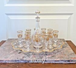 Ancien Service Liqueur France Doré Plateau Carafe Carafon 11x Verres