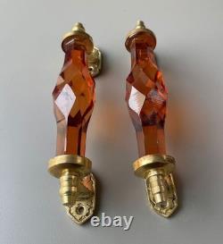 Ancien Style 6.5 Big Cristal / Coupe Orange Verre Laiton Original Porte Paire