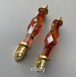 Ancien Style 6.5 Big Cristal / Coupe Orange Verre Laiton Original Porte Paire
