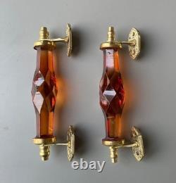 Ancien Style 6.5 Big Cristal / Coupe Orange Verre Laiton Original Porte Paire
