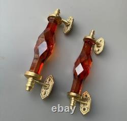 Ancien Style 6.5 Big Cristal / Coupe Orange Verre Laiton Original Porte Paire