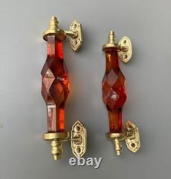 Ancien Style 6.5 Big Cristal / Coupe Orange Verre Laiton Original Porte Paire