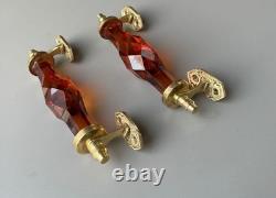 Ancien Style 6.5 Big Cristal / Coupe Orange Verre Laiton Original Porte Paire