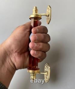 Ancien Style 6.5 Big Cristal / Coupe Orange Verre Laiton Original Porte Paire