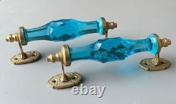 Ancien Style 6.5 Big Cristal Transparent Coupe Bleu Verre Laiton Origine Porte