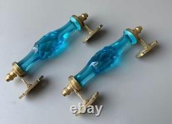 Ancien Style 6.5 Big Cristal Transparent Coupe Bleu Verre Laiton Origine Porte Ancien Style 6.5 Big Cristal Transparent Coupe Bleu Verre Laiton Origine Porte