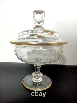 Ancien Sucrier En Cristal Émaillé Doré Napoléon III