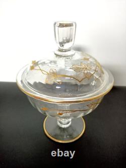 Ancien Sucrier En Cristal Émaillé Doré Napoléon III