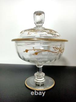 Ancien Sucrier En Cristal Émaillé Doré Napoléon III