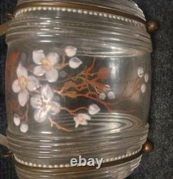 Ancien Tonnelet Verre / Cristal Émaillé Fin XIXe Dlg Legras