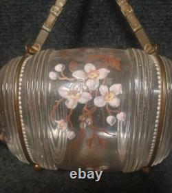 Ancien Tonnelet Verre / Cristal Émaillé Fin XIXe Dlg Legras