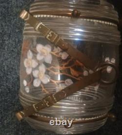 Ancien Tonnelet Verre / Cristal Émaillé Fin XIXe Dlg Legras