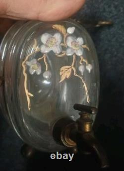 Ancien Tonnelet Verre / Cristal Émaillé Fin XIXe Dlg Legras