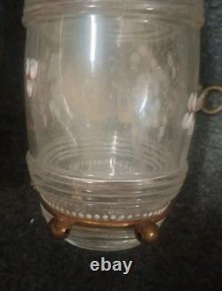 Ancien Tonnelet Verre / Cristal Émaillé Fin XIXe Dlg Legras