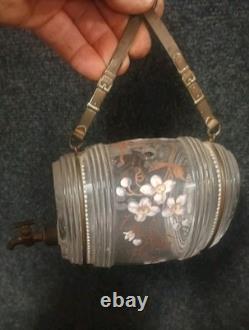 Ancien Tonnelet Verre / Cristal Émaillé Fin XIXe Dlg Legras