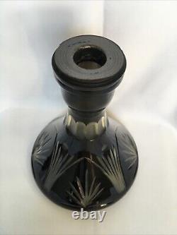 Ancien VASE À NARGUILÉ en CRISTAL TAILLÉ NOIR de Saint Louis Baccarat Bohème