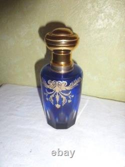 Ancien Vaporisateur Cristal doublé Bleu Cobalt et Or