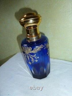 Ancien Vaporisateur Cristal doublé Bleu Cobalt et Or