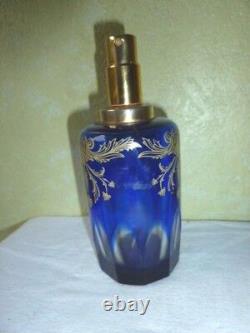 Ancien Vaporisateur Cristal doublé Bleu Cobalt et Or