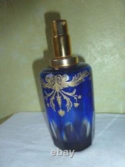 Ancien Vaporisateur Cristal doublé Bleu Cobalt et Or