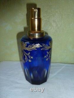 Ancien Vaporisateur Cristal doublé Bleu Cobalt et Or