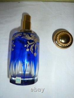 Ancien Vaporisateur Cristal doublé Bleu Cobalt et Or