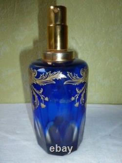 Ancien Vaporisateur Cristal doublé Bleu Cobalt et Or