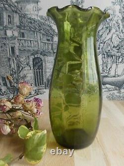 Ancien Vase Art Deco Emaille Non Signe Legras Decor De Fleurs Geranium