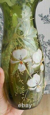 Ancien Vase Art Deco Emaille Non Signe Legras Decor De Fleurs Geranium