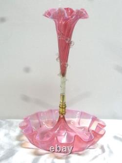 Ancien Vase Coupe Centre De Table Tulipier Murano Cristal Rose Soliflore