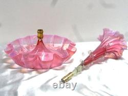 Ancien Vase Coupe Centre De Table Tulipier Murano Cristal Rose Soliflore