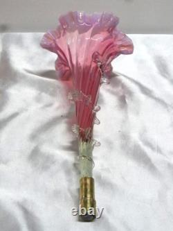 Ancien Vase Coupe Centre De Table Tulipier Murano Cristal Rose Soliflore