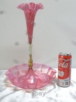 Ancien Vase Coupe Centre De Table Tulipier Murano Cristal Rose Soliflore