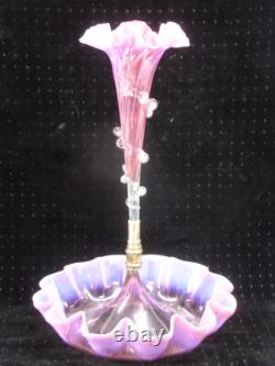 Ancien Vase Coupe Centre De Table Tulipier Murano Cristal Rose Soliflore