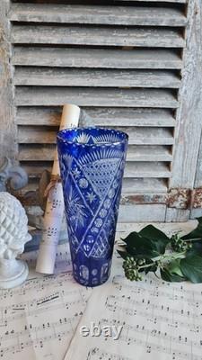 Ancien Vase Cristal De Lorraine Bleu