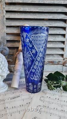 Ancien Vase Cristal De Lorraine Bleu