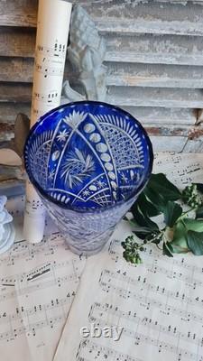 Ancien Vase Cristal De Lorraine Bleu