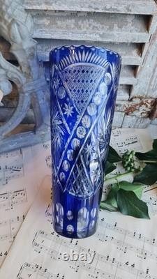 Ancien Vase Cristal De Lorraine Bleu