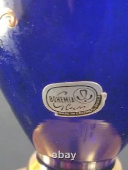 Ancien Vase En Cristal De Bohème Émaillé Fleurs Cristal Or 24 Carats