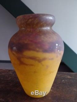 Ancien Vase En Pate De Verre Signe Muller Freres Luneville Art Deco