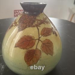 Ancien Vase En Verre Émaillé Jem (joseph Mure) Décor Floral En Relief