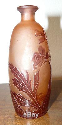 Ancien Vase Ovoide-galle-pate De Verre-art Nouveau-decor Anemones-epoque 1900