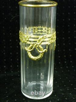 Ancien Vase Rouleau Cristal Monture Bronze Verre