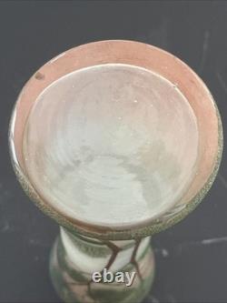 Ancien Vase Style Legras Verre Givré Émaillé Décor Paysage Lacustre Ancien Vase Style Legras Verre Givré Émaillé Décor Paysage Lacustre