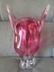 Ancien Vase Tête De Chat En Cristal De Bohême Rose Parme Vintage