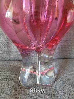 Ancien Vase Tête De Chat En Cristal De Bohême Rose Parme Vintage