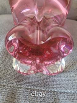 Ancien Vase Tête De Chat En Cristal De Bohême Rose Parme Vintage