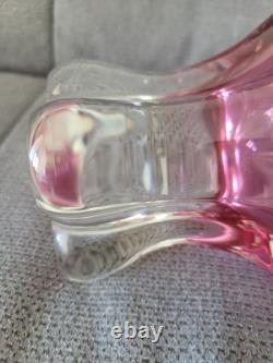 Ancien Vase Tête De Chat En Cristal De Bohême Rose Parme Vintage