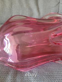 Ancien Vase Tête De Chat En Cristal De Bohême Rose Parme Vintage