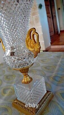 Ancien Vase XIX Medicis En Cristal Et Bronze St Louis Tres Bon Etat Hauteur 30.5